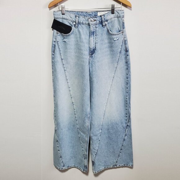 RAG & BONE NWT The Serena High-Rise Splice Jeans Wide Leg Oconee Womens 28 x 31" - Picture 3 of 16